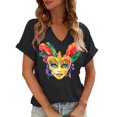 thumbnail image 1 of Craaazy Mardi Gras Shirts for Women Short Sleeve Casual Carnival Printed V-neck T-shirts Gifts, 1 of 6