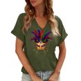 thumbnail image 1 of Craaazy Mardi Gras Shirts for Women Short Sleeve Casual Carnival Printed V-neck T-shirts Gifts, 1 of 6
