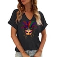 thumbnail image 1 of Craaazy Mardi Gras Shirts for Women Short Sleeve Casual Carnival Printed V-neck T-shirts Gifts, 1 of 6