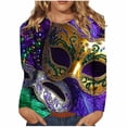 thumbnail image 1 of Craaazy Mardi Gras Tops for Women Fashion Carnival Print Round Neck Loose Long Sleeve Pullover Gifts, 1 of 5