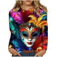 thumbnail image 1 of Craaazy Mardi Gras Tops for Women Fashion Carnival Print Round Neck Loose Long Sleeve Pullover Gifts, 1 of 5