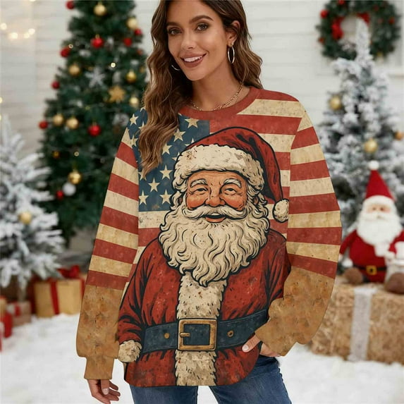 Craaazy Men and Women's Christmas Graphic Print Casual Crewneck Long Sleeve Vacation Party Tops Gifts