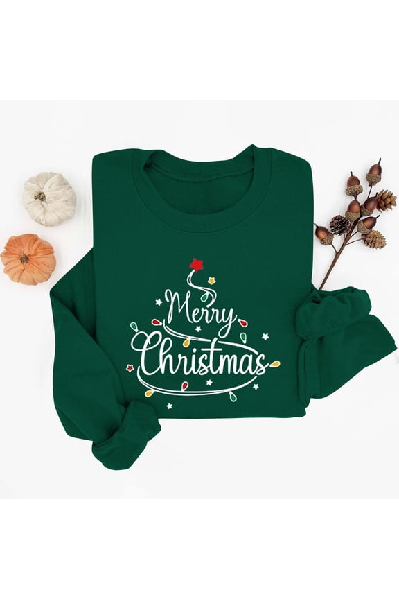 Merry Christmas Shirt for Women Christmas Printed Crewneck Pullover Sweatshirts Funny Xmas Fashion Holiday Tops Gifts For Women