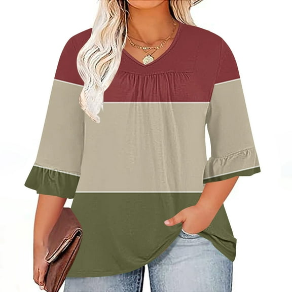 Craaazy Oversized Sweatshirt for Women 3/4 Ruffled Sleeve V Neck Shirt Pleated T-shirt Gifts For Women
