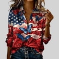 thumbnail image 1 of Craaazy Plus Size Womens American Flag Print Blouse Turn-Down Collar Long Sleeve Top for Independence Day and Casual Outings Gifts, 1 of 5