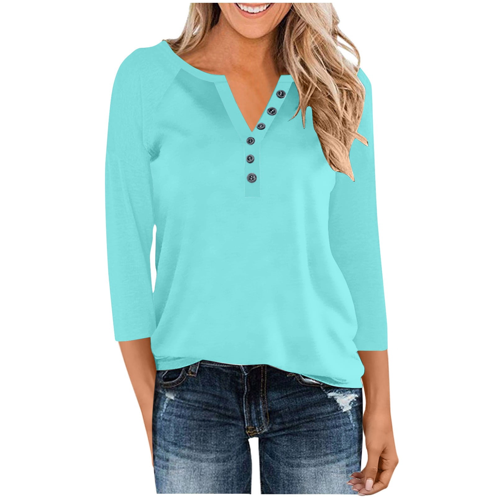 Craaazy Shirts For Women Button V-neck 3/4 Sleeve Tunic Blouses Gifts ...