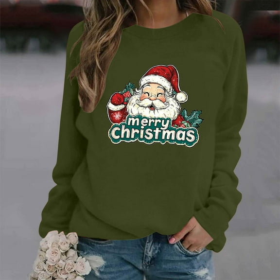 Craaazy Shirts For Women Christmas Fashion Casual Printed Round Neck Loose Long Sleeve Capless Sweatshirt Gifts For Women