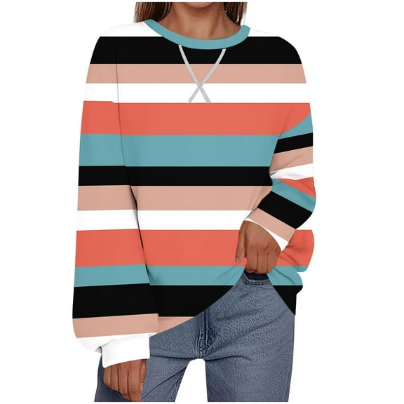 Craaazy Shirts For Women Crewneck Sweatshirts Striped Printed Comfy Pullover Long Sleeve Tops Gifts For Women