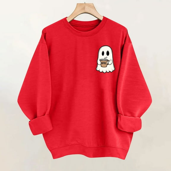Craaazy Shirts For Women Cute Ghost Graphic Print Pullover Crewneck Casual Sweatshirt Gifts