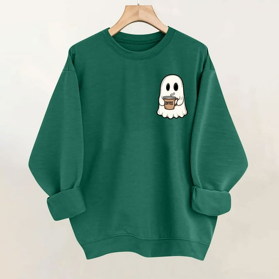 Craaazy Shirts For Women Cute Ghost Graphic Print Pullover Crewneck Casual Sweatshirt Gifts