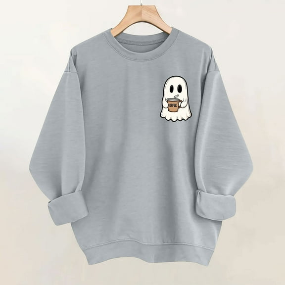 Craaazy Shirts For Women Cute Ghost Graphic Print Pullover Crewneck Casual Sweatshirt Gifts