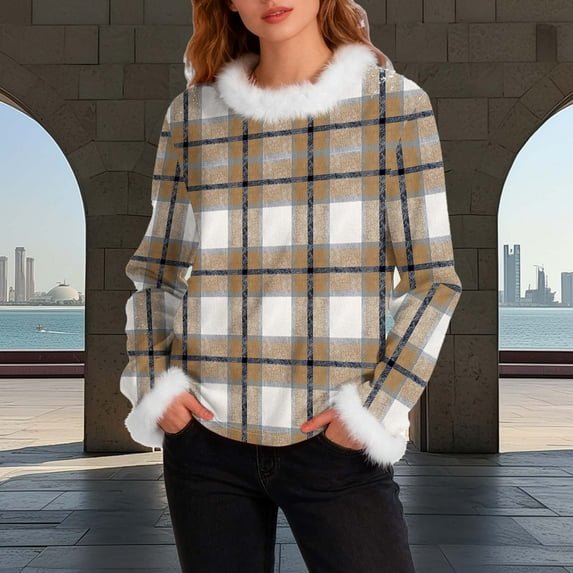 Craaazy Shirts For Women Furry Crew Neck Long Sleeve Casual Blouse Fashionable Printed Warm Tops Gifts