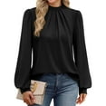 thumbnail image 1 of Craaazy Shirts For Women Long Sleeve Stand Collar Pleated Front Tops Solid Color Blouse Gifts, 1 of 3