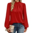 thumbnail image 1 of Craaazy Shirts For Women Long Sleeve Stand Collar Pleated Front Tops Solid Color Blouse Gifts, 1 of 3