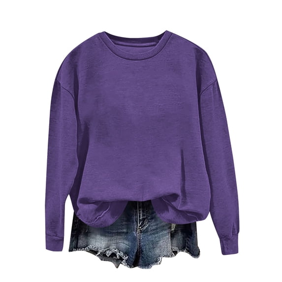 Craaazy Shirts For Women Solid Color Crewneck Long Sleeve Sweatshirts Gifts