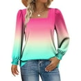 thumbnail image 1 of Craaazy Shirts For Women Square Collar Pullover Winter Daily Printed Loose Long Sleeve Puff Sleeve Tops Casual Stretchy Blouse Womens Tops, 1 of 6