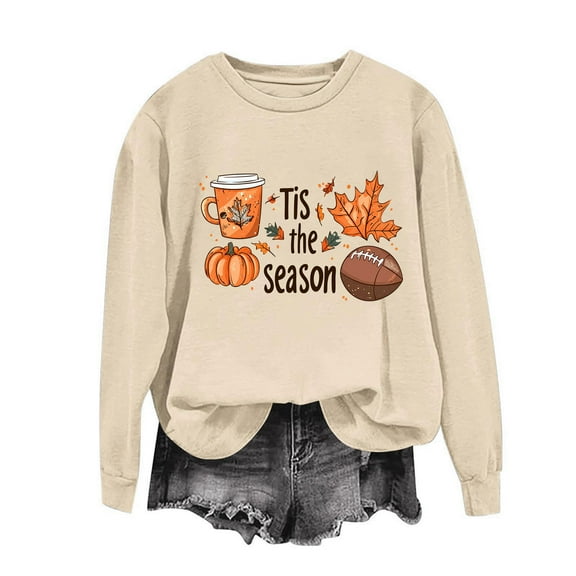 Craaazy Shirts For Women Thanksgiving Printed Loose Round Neck Tops Casual Long Sleeved Sweatshirt Gifts For Women