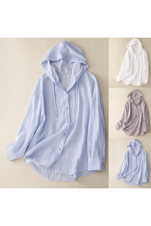 Womens Sun Protective Long Sleeve Button Down Shirts Solid Color Hoodies Summer Tops for Beach Vacation