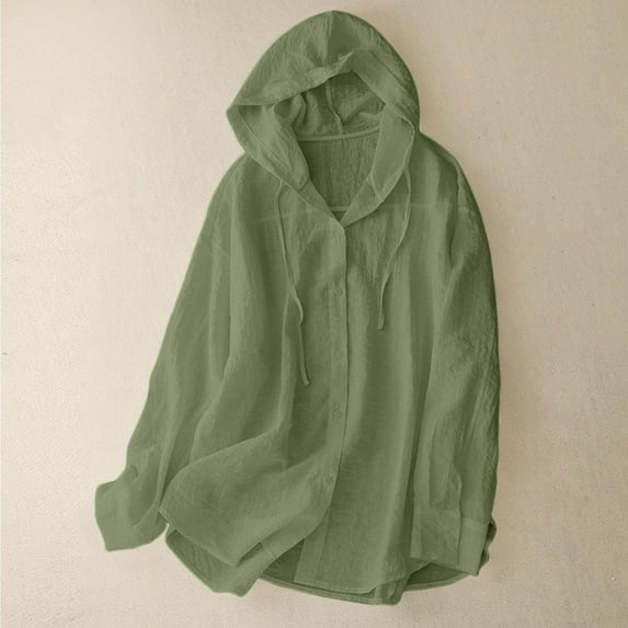 Craaazy Shirts for Women Cotton Linen Long Sleeve Solid Hoodies Button Summer Beach Tops Gifts for Women