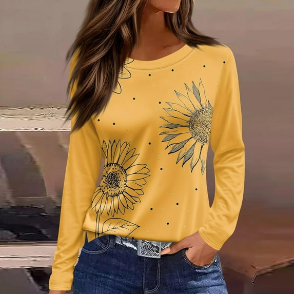 Craaazy Shirts for Women Crew Neck Long Sleeve Casual Printing Fall Winter Tops Loose Fit Tunic Blouses Gifts