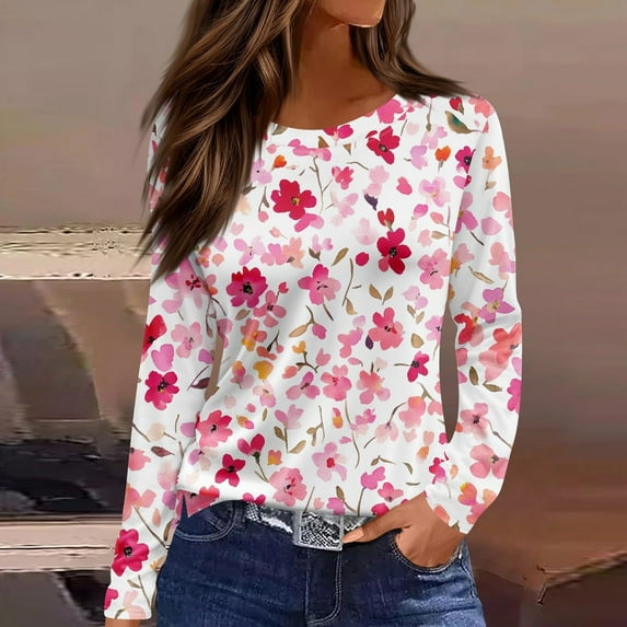 Craaazy Shirts for Women Crew Neck Long Sleeve Casual Printing Fall Winter Tops Loose Fit Tunic Blouses Gifts