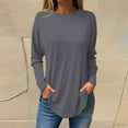 thumbnail image 1 of Craaazy Shirts for Women Crewneck Long Sleeve Pullover Solid Color Lose Fit Blouses Gifts for Women, 1 of 5