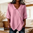 thumbnail image 1 of Craaazy Shirts for Women Three Quarter Sleeve Relaxed Fit Solid Color V Neck Cotton Linen Tees for Casual Summer Vacation, 1 of 6