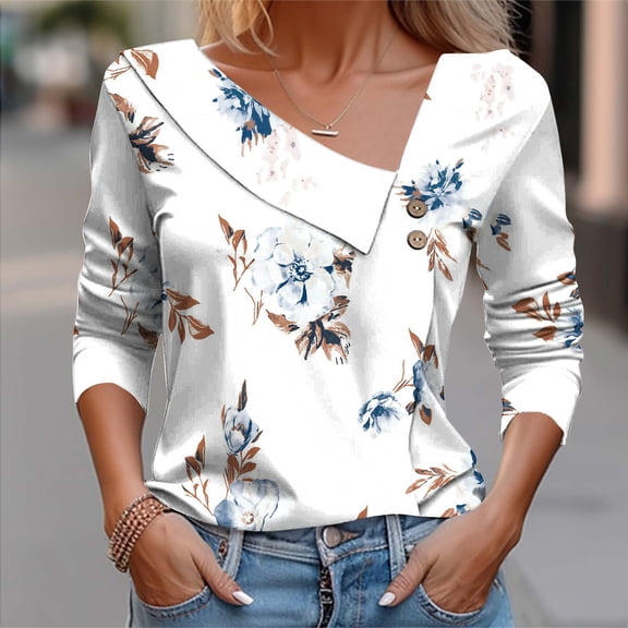 Craaazy Shirts for Women V Neck 3/4 Sleeve Button Blouses Fashion Print Lapel Womens Shirts Gifts for Women