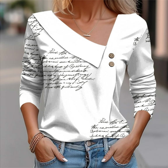 Craaazy Shirts for Women V Neck 3/4 Sleeve Button Blouses Fashion Print Lapel Womens Shirts Gifts for Women
