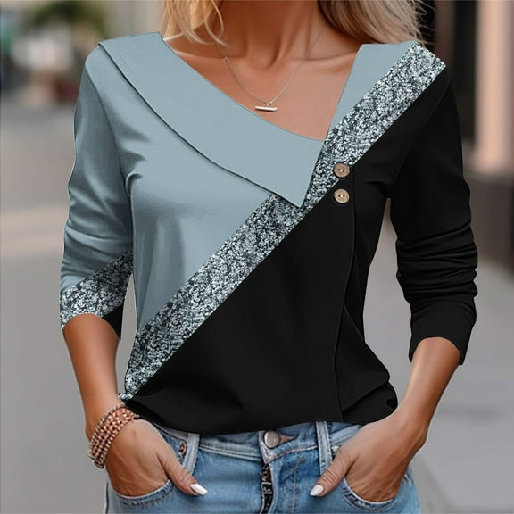 Craaazy Shirts for Women V Neck 3/4 Sleeve Button Blouses Fashion Print Lapel Womens Shirts Gifts for Women