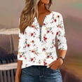thumbnail image 1 of Craaazy Shirts for Women V-neck Zipper Tunics Tops Bohemian Style Floral Printed Long Sleeve Blouse Gifts, 1 of 5