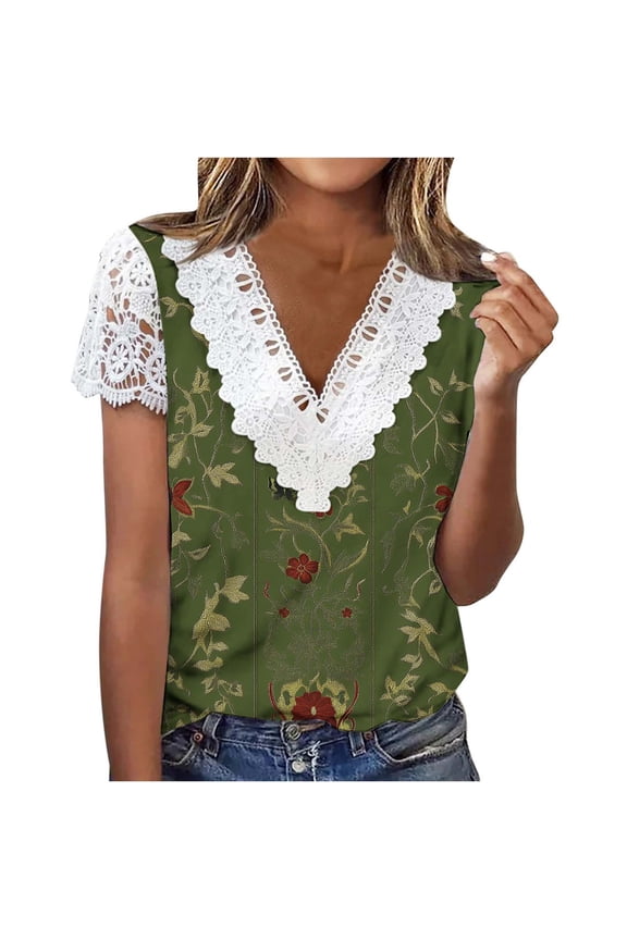 Short Sleeve Sweatshirts for Women Fashion Daily Printing Mesh V-Neck Beach Vacation Clothes Gifts