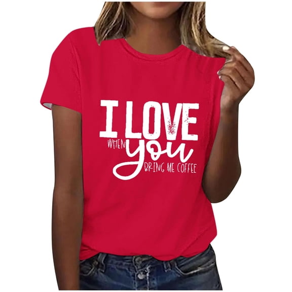 Craaazy Short Sleeve Tops for Women Summer Love Heart Printed Tops Gifts