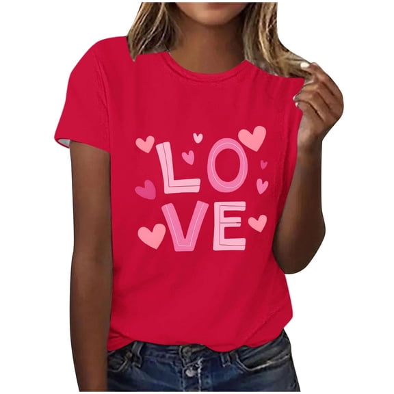 Craaazy Short Sleeve Tops for Women Summer Love Heart Printed Tops Gifts