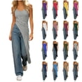 thumbnail image 1 of Craaazy Sleeveless Maxi Tank Tops for Women Slim Fit Square Neck Side Ruched Asymmetrical Split Hem Solid Color Long Blouse for Spring Summer Beach Daily Dating Wear, 1 of 8