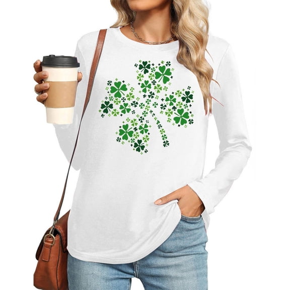 Craaazy St Patricks Day Shirts Women's Long Sleeve Round Neck Shamrock Tops Gifts