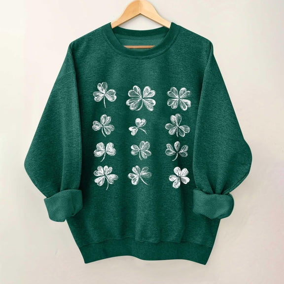 Craaazy St Patricks Day Shirts for Women Crewneck Long Sleeve Fashion St Patricks Print Tops Gifts