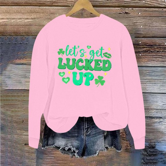 Craaazy St Patricks Day Shirts for Women Crewneck Long Sleeve Fashion St Patricks Print Tops Gifts