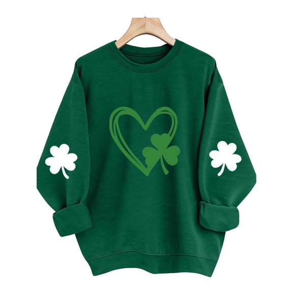 Craaazy St Patricks Day Sweatshirts for Women Round Neck Long Sleeve Shamrock Graphic Tops Gifts
