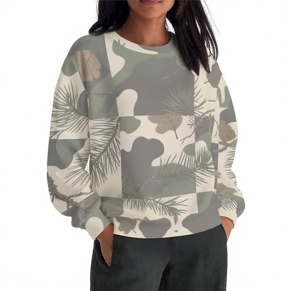 Craaazy Sweatshirt For Women Leaf Print Oversized Fall Fashion Long Sleeve Blouses Camo Maple Graphic Shirts Gifts For Women