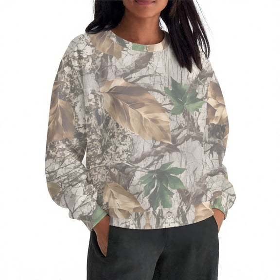 Craaazy Sweatshirt For Women Leaf Print Oversized Fall Fashion Long Sleeve Blouses Camo Maple Graphic Shirts Gifts For Women