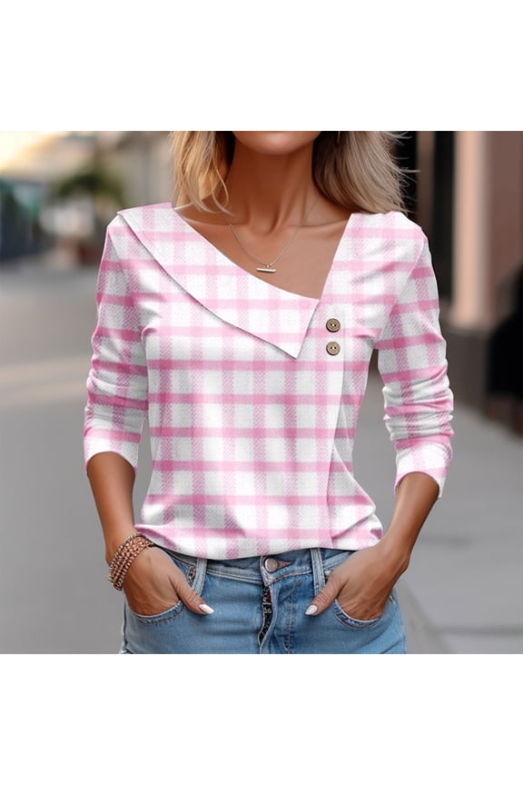 Sweatshirt for Women Casual Printed Lapel Blouses V Neck 3/4 Sleeve Button Tops Gifts for Women
