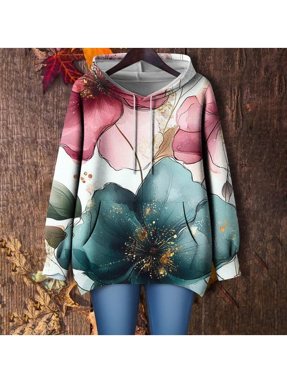 Sweatshirt for Women Long Sleeve Hoodies Daily Printed Hooded Shirts Loose Drawstring Pullover Oversized Tops With Pockets Gifts For Women