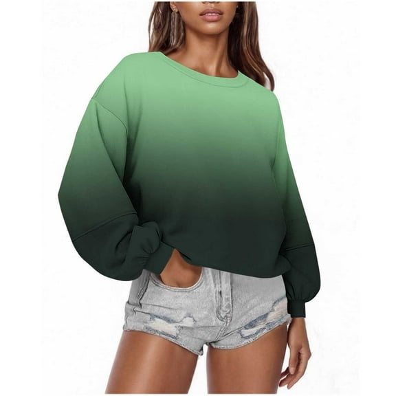 Craaazy Sweatshirts For Women Tie Dye Gradient Fashion Printed Loose Long Sleeve Blouse Crew Neck Sweatshirts Fall Winter Pullover Tops Gifts