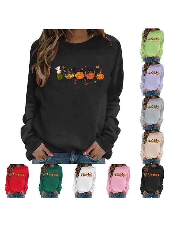 Thanksgiving Fall Sweatshirts for Women Loose Crewneck Long Sleeve Tops Thanksgiving Pumpkin Print Casual Daily Pullovers