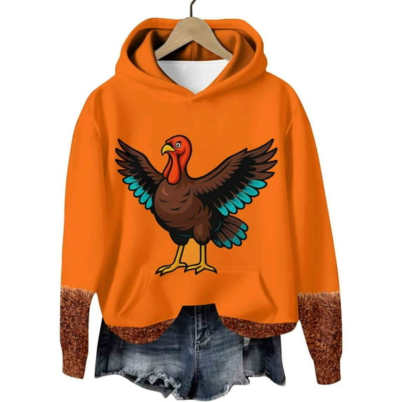 Craaazy Thanksgiving Hoodies for Women and Men Funny Turkey Prints Sweatshirt Womens Tops with Pockets Gifts