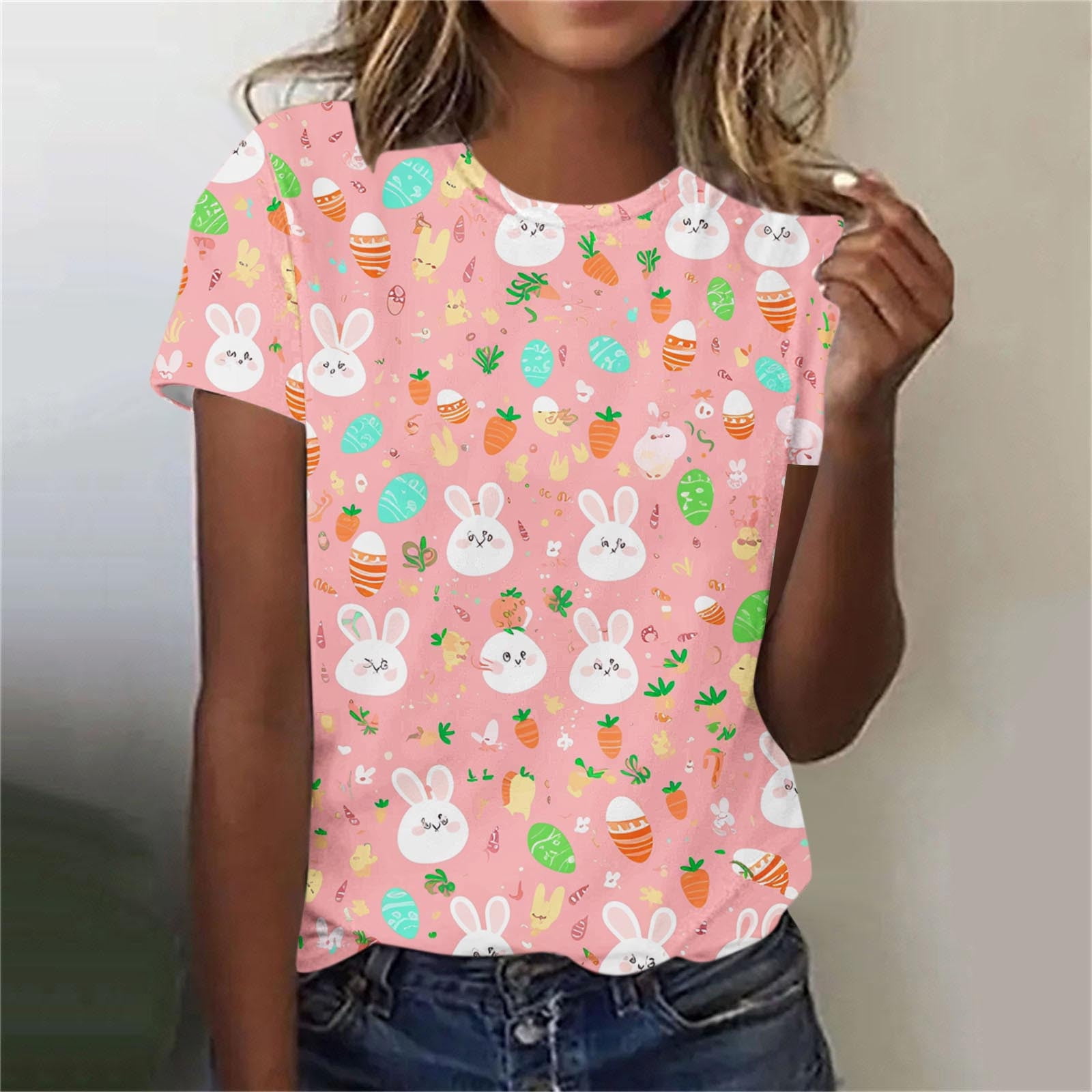 Craaazy Trendy Women's Casual Easter Print Crew Neck Short Sleeve ...