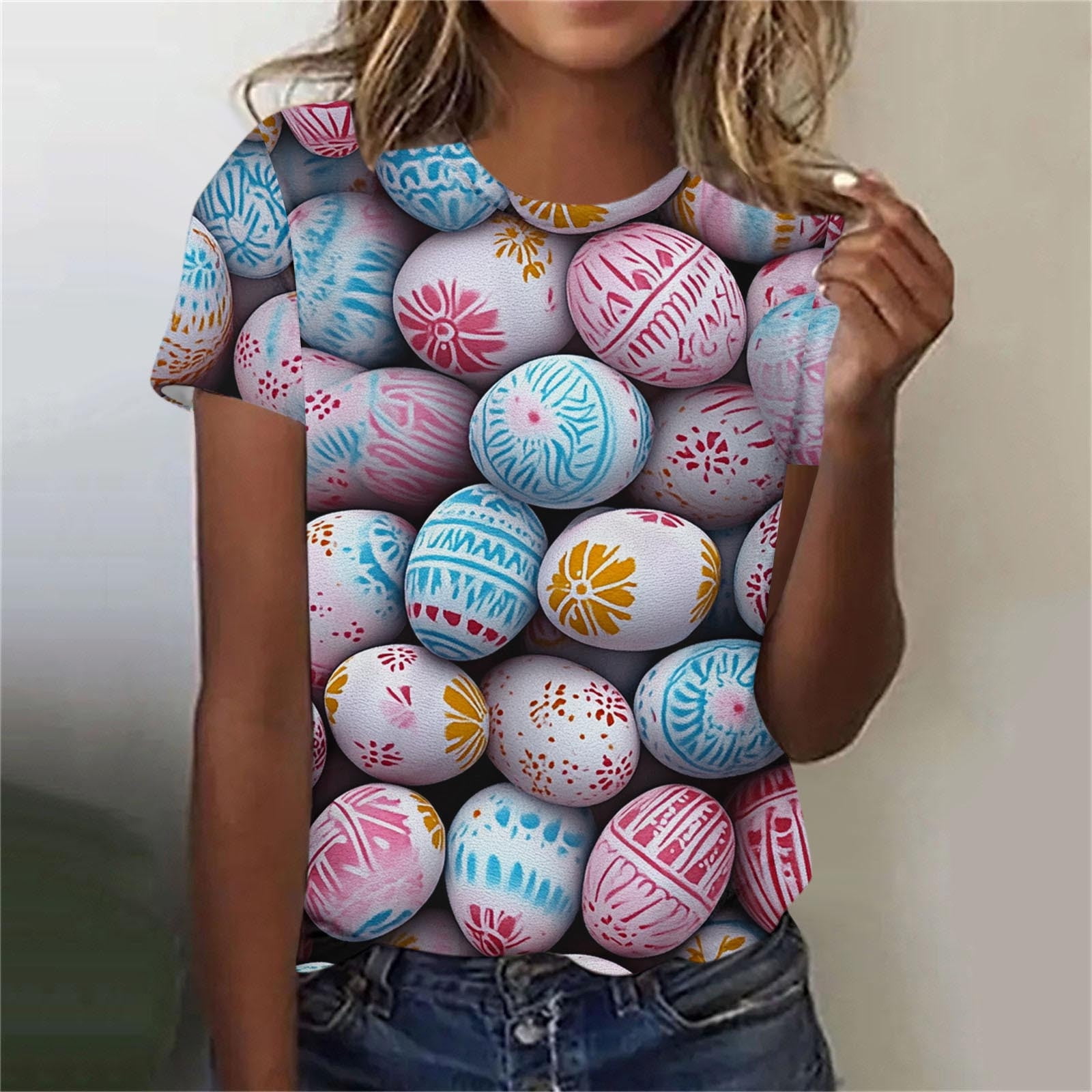 Craaazy Trendy Women's Casual Easter Print Crew Neck Short Sleeve ...