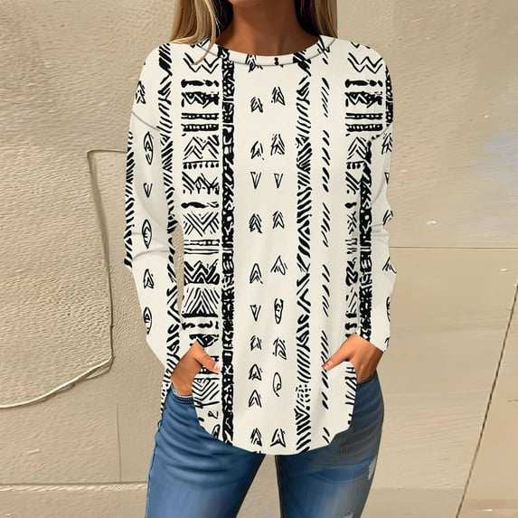 Craaazy Tshirts Shirts for Women Vintage Floral Printed Non Positioning Printed Long Sleeve Blouses Gifts