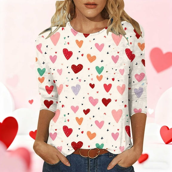 Craaazy Valentine Shirts for Women Round Neck 3/4 Sleeve T-shirt Gifts